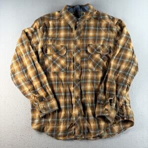 Woolrich Woolen Mills Flannel Shirt Mens L Brown Blue Plaid Button Up Outdoor